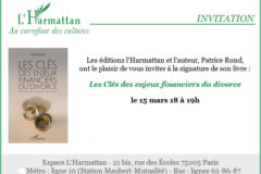 Dédicace du livre de Patrice Rond » Les clés des enjeux financiers du divorce » le 15 mars 2018
